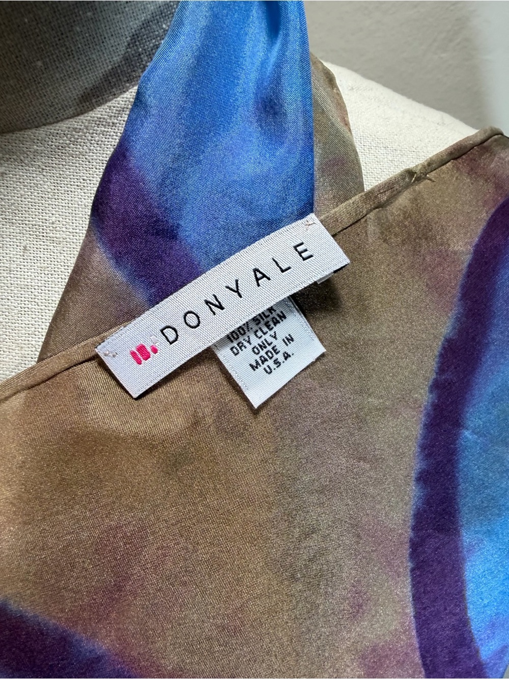 Elegant Blue & Taupe Women's Silk Scarf 8” x 70” - Picture 3 of 3